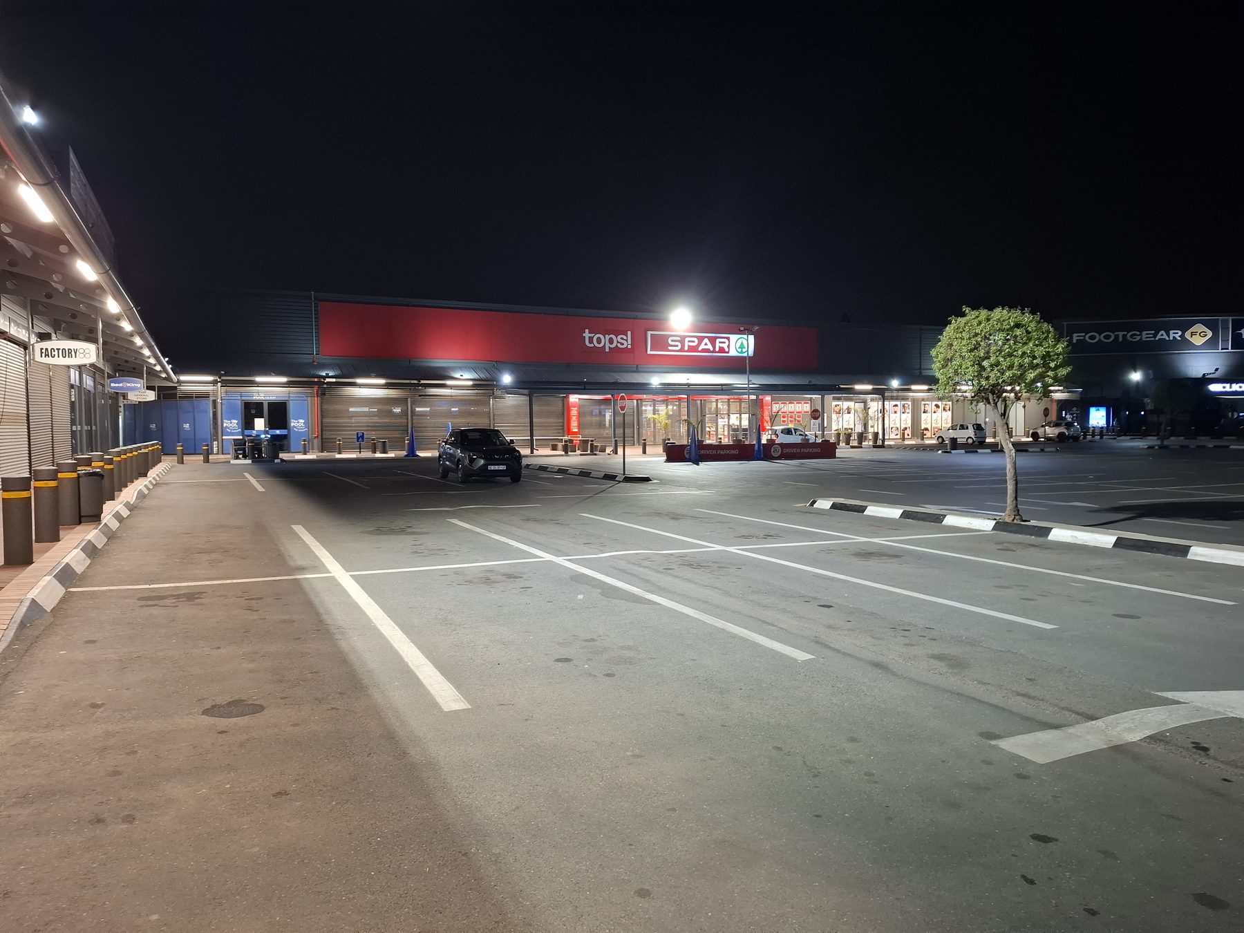 Main parking area lit by new floodlights