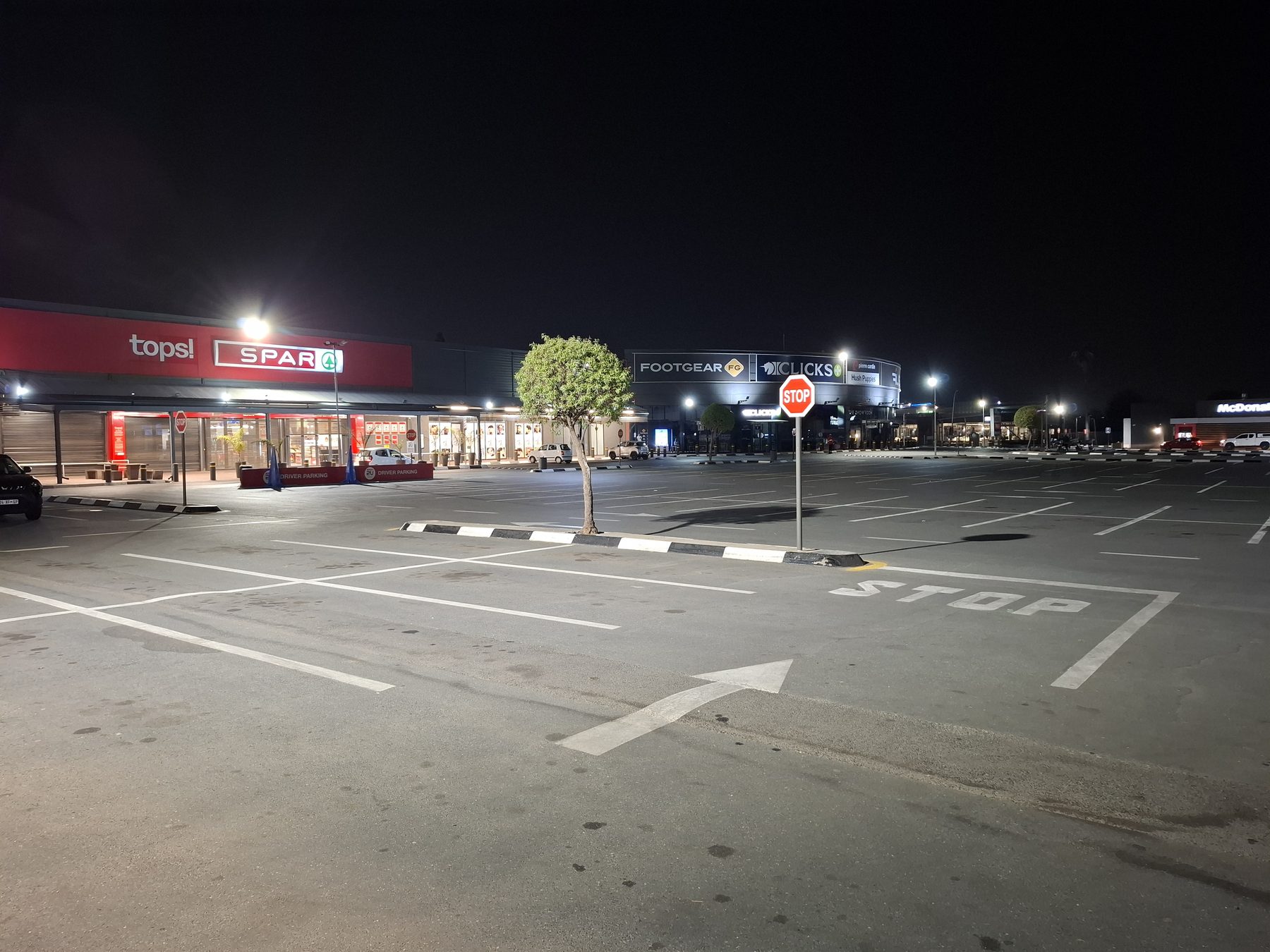 Parking bays lit evenly by new floodlights