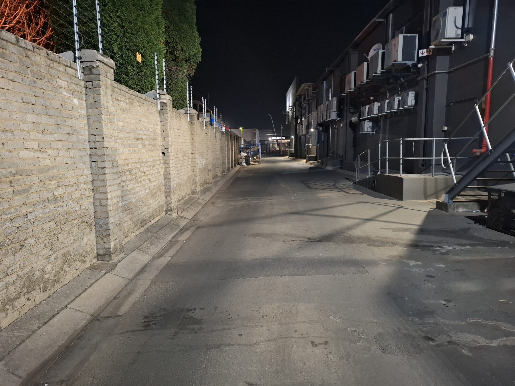 Service road running behind the stores